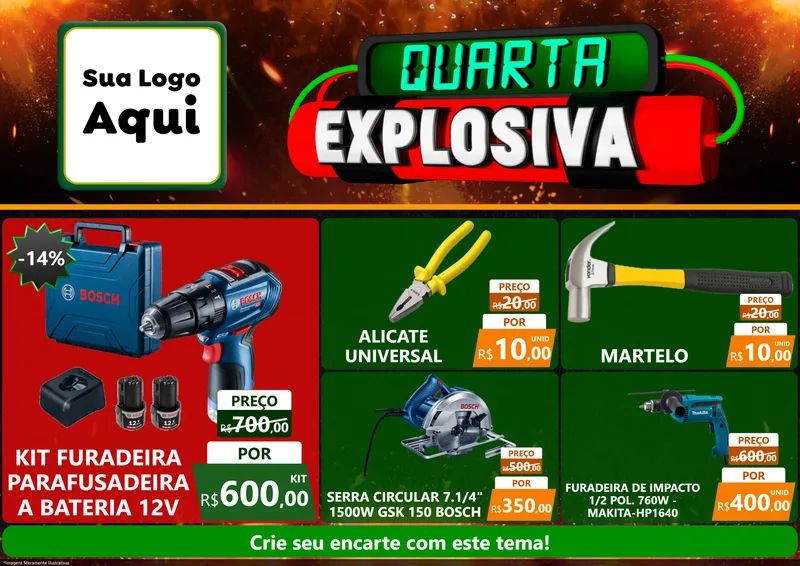 Modelo de Encarte para Encarte A4 Horizontal com o tema Quarta Explosiva para Maquinas e Ferramentas
