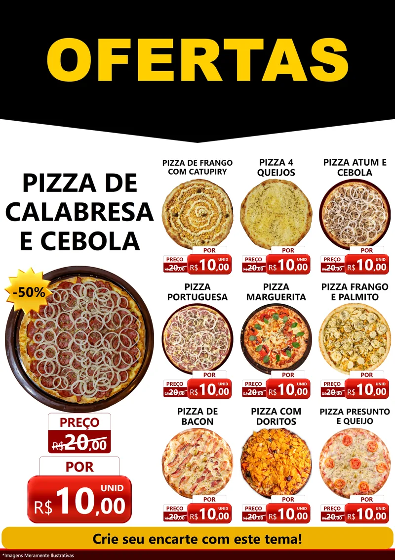 Modelo de Encarte para Encarte A4 Vertical com o tema Ofertas Preto e Vermelho Cartaz para Pizzaria