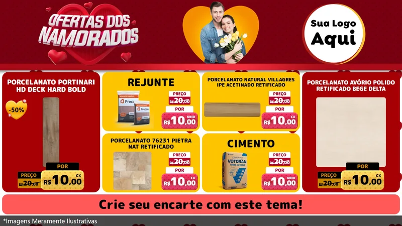 Modelo de TV para TV Horizontal com o tema Ofertas Dos Namorados para Pisos e revestimentos