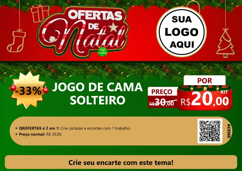 Modelo de Cartaz para Cartaz A4 Horizontal com o tema Ofertas de Natal para Cama, Mesa e Banho