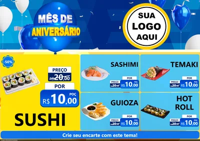 Modelo de Encarte para Encarte A4 Horizontal com o tema Mês de Aniversário para Comida japonesa