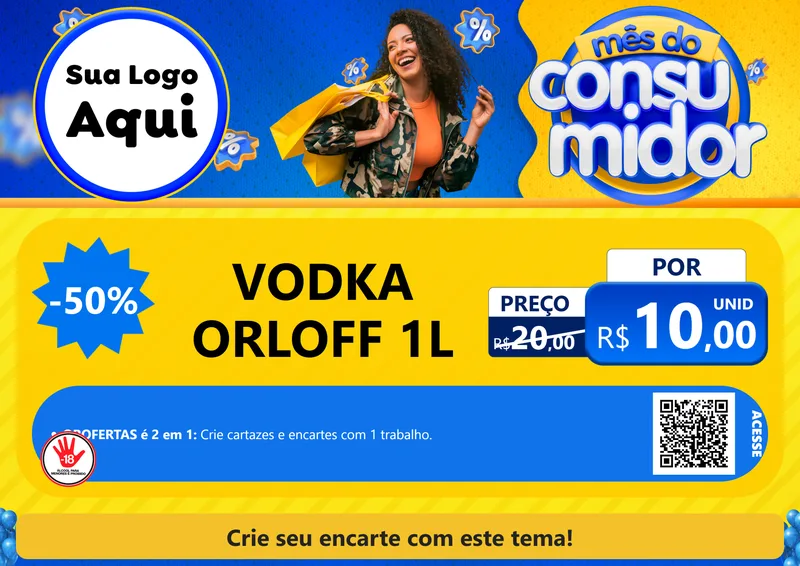 Modelo de Cartaz para Cartaz A4 Horizontal com o tema Mês do Consumidor para Distribuidora de bebidas