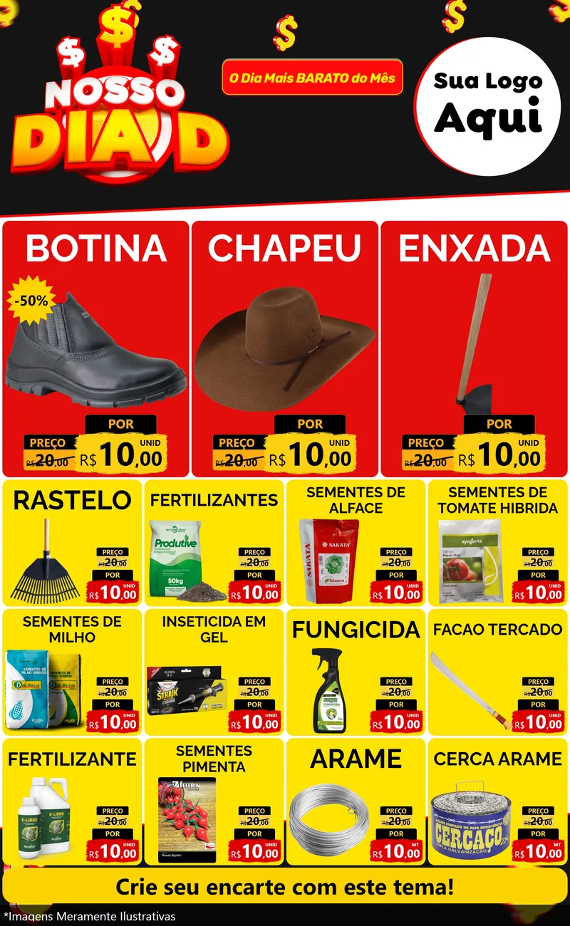 Modelo de Encarte para Encarte Grande com o tema Nosso Dia D para Agropecuária