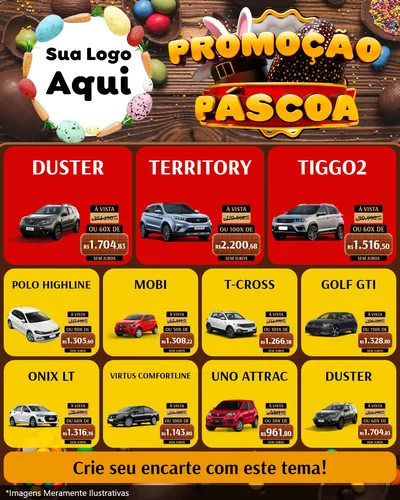 Modelo de Rede Social para Feed Instagram com o tema Promoção Páscoa para Concessionaria de Carros