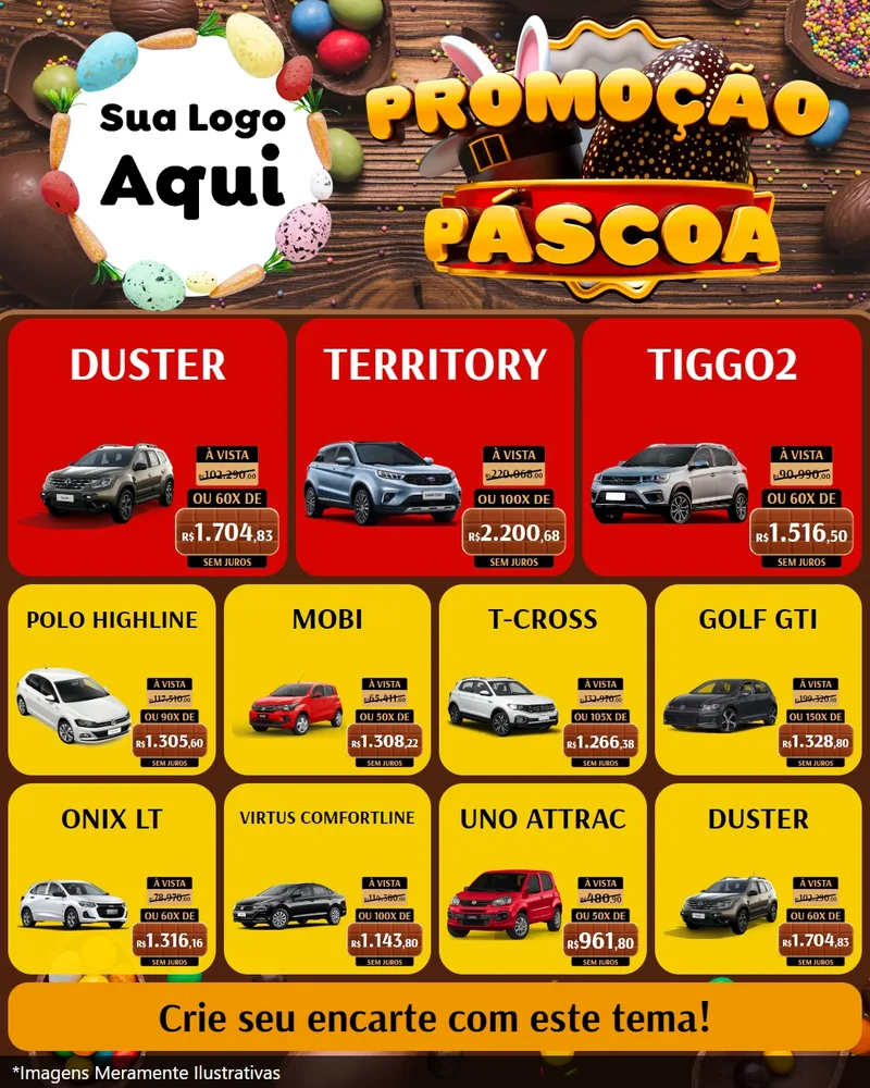 Modelo de Rede Social para Feed Instagram com o tema Promoção Páscoa para Concessionaria de Carros