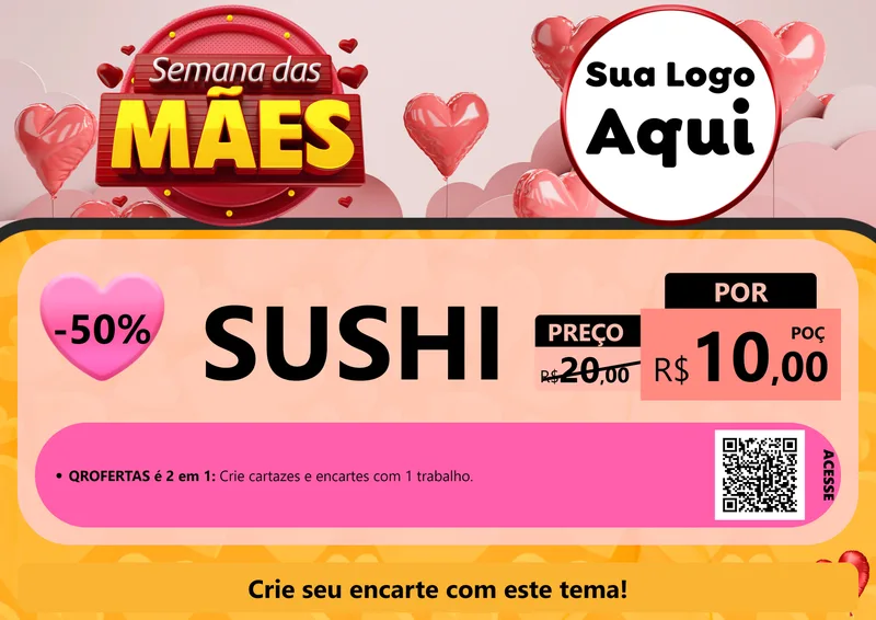 Modelo de Cartaz para Cartaz A4 Horizontal com o tema Semana das Mães para Comida japonesa