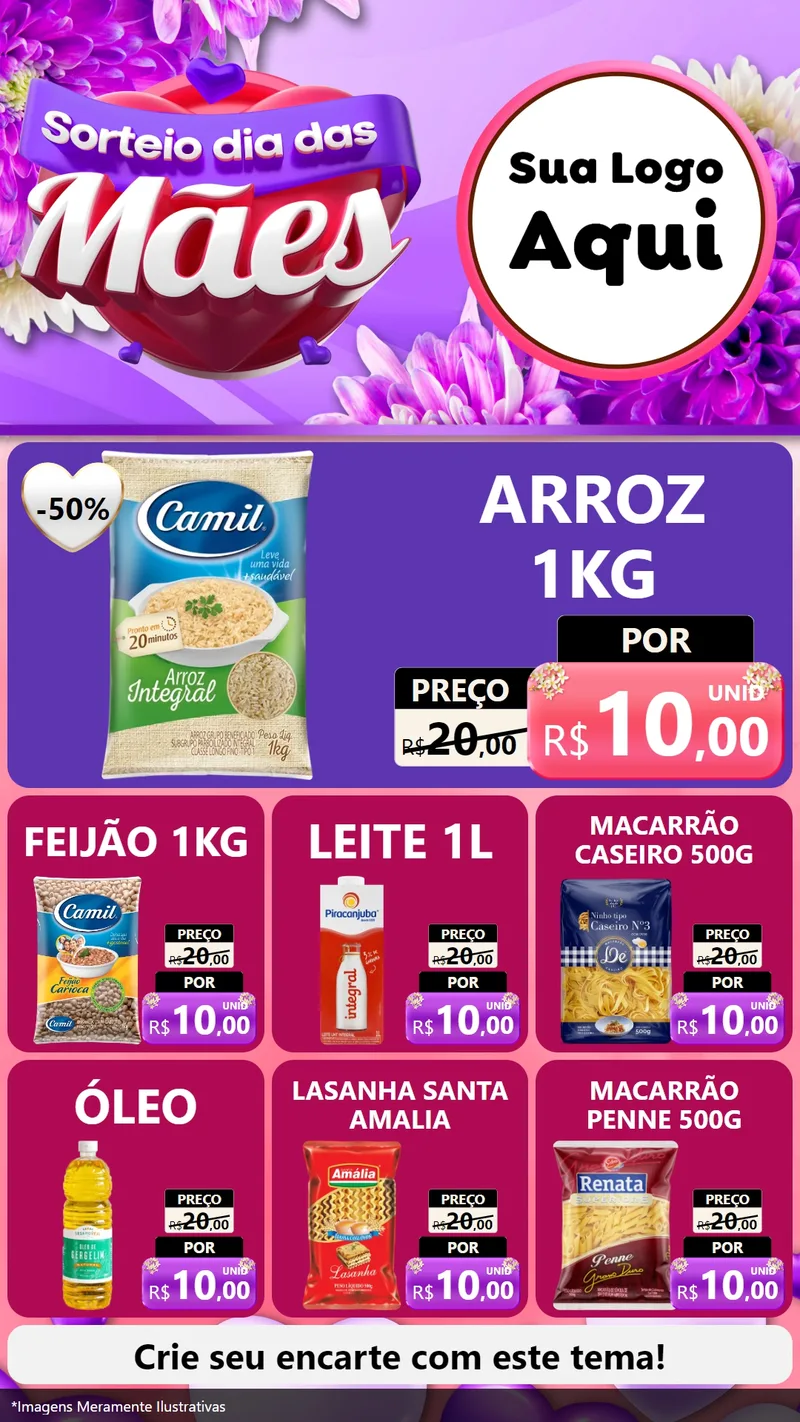 Modelo de Rede Social para Stories com o tema Sorteio Dia das Mães para Supermercado
