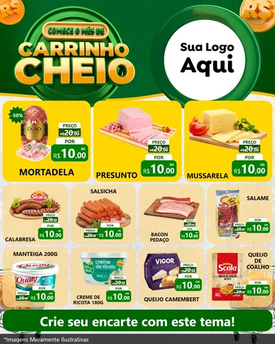 Modelo de Rede Social para Feed Instagram com o tema Carrinho Cheio para Frios e Laticínios