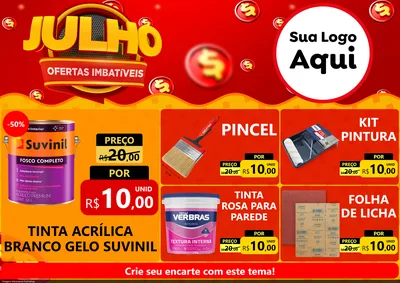 Modelo de Encarte para Encarte A4 Horizontal com o tema Julho Ofertas Imbatíveis para Tintas e Ferramentas