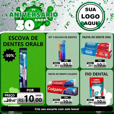 Modelo de Rede Social para Feed Facebook com o tema Promoção de Aniversário - 30 Anos para Higiene Pessoal