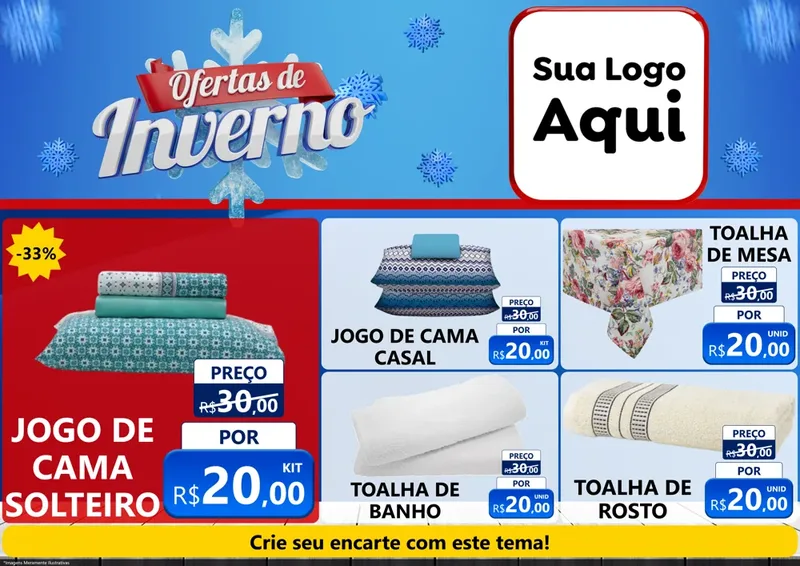 Modelo de Encarte para Encarte A4 Horizontal com o tema Ofertas de Inverno para Cama, Mesa e Banho
