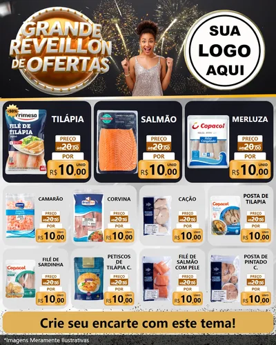 Modelo de Rede Social para Feed Instagram com o tema Grande Réveillon de Ofertas para Peixaria