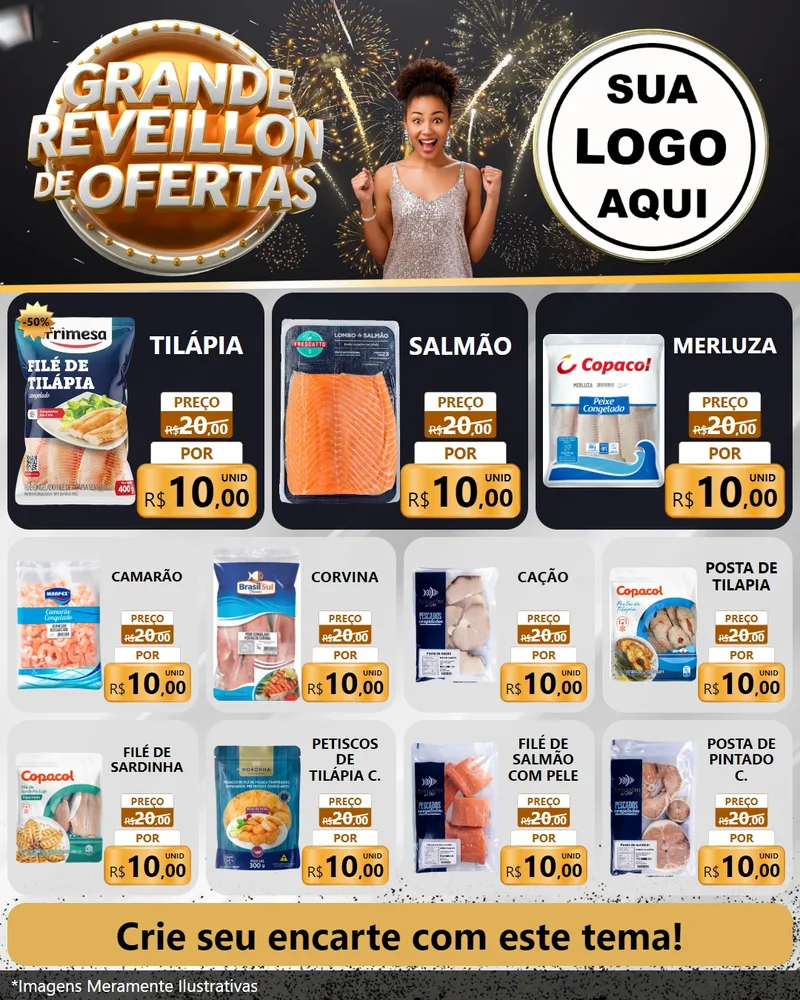 Modelo de Rede Social para Feed Instagram com o tema Grande Réveillon de Ofertas para Peixaria