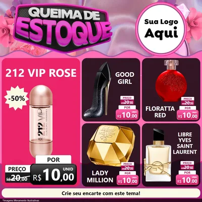 Modelo de Rede Social para Feed Facebook com o tema Queima de Estoque para Perfumes