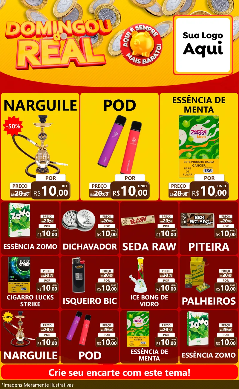 Modelo de Encarte para Encarte Grande com o tema Domingou do Real para Tabacaria