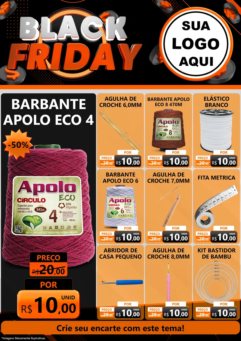 Modelo de Encarte para Encarte A4 Vertical com o tema Black Friday para Armarinho e Aviamentos