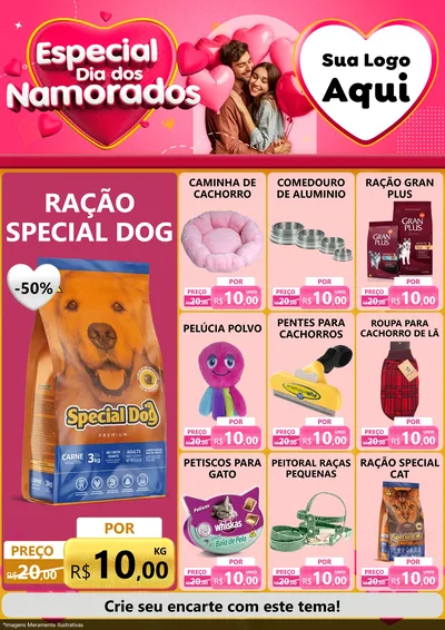 Modelo de Encarte para Encarte A4 Vertical com o tema Especial Dia dos Namorados para Pet Shop