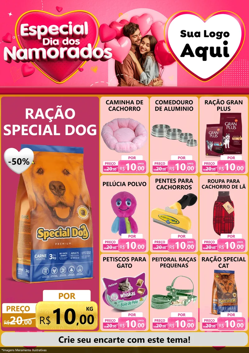 Modelo de Encarte para Encarte A4 Vertical com o tema Especial Dia dos Namorados para Pet Shop