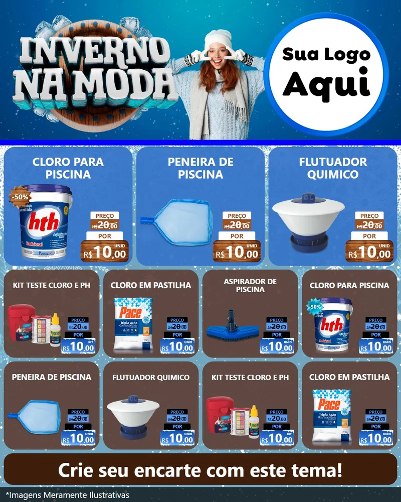 Modelo de Rede Social para Feed Instagram com o tema Inverno na Moda para Produtos para Piscina