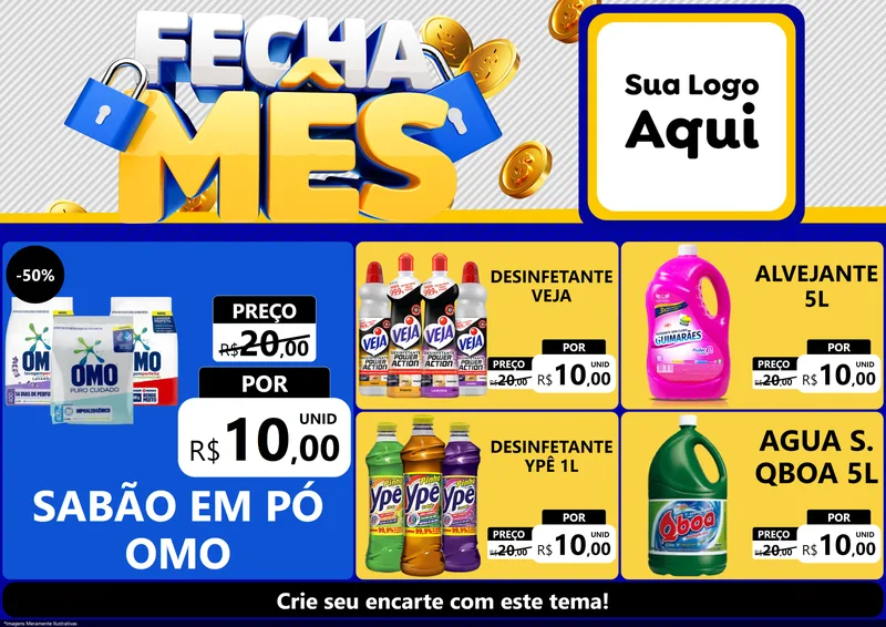 Modelo de Encarte para Encarte A4 Horizontal com o tema Fecha Mês para Produtos de Limpeza