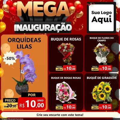 Modelo de Rede Social para Feed Facebook com o tema Mega Inauguração para Floricultura e jardim