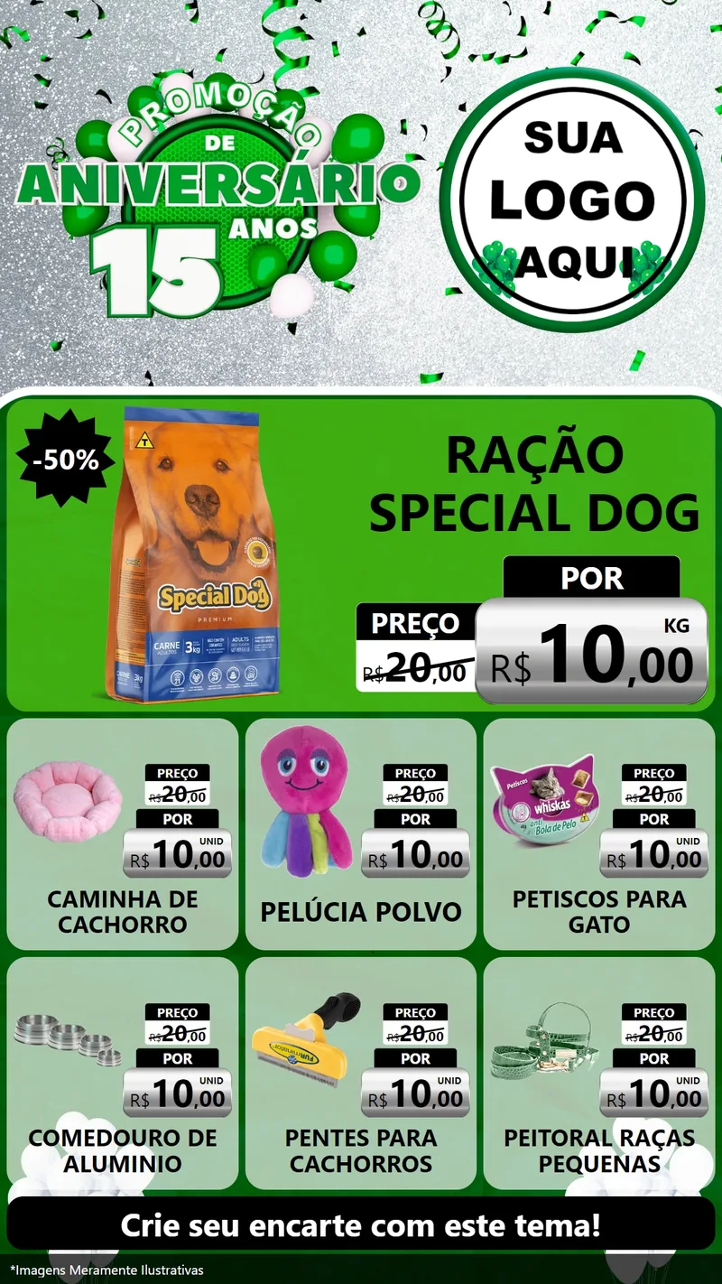 Modelo de Rede Social para Stories com o tema Promoção de Aniversário - 15 Anos para Pet Shop