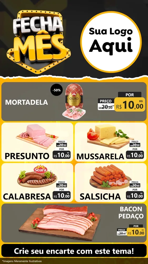 Modelo de TV para TV Vertical com o tema Fecha Mês para Frios e Laticínios