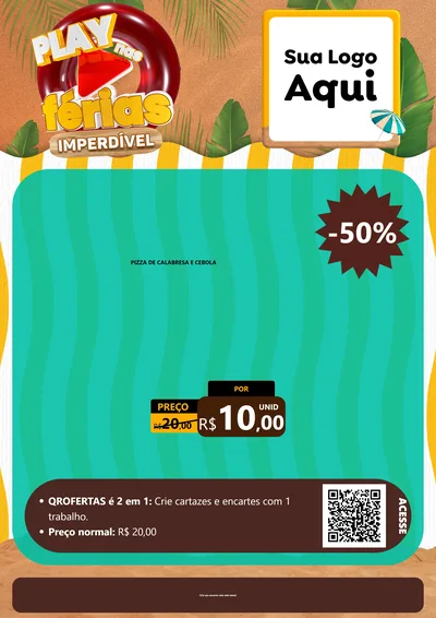 Modelo de Cartaz para Cartaz A4 Vertical com o tema Play Nas Férias Imperdível para Pizzaria