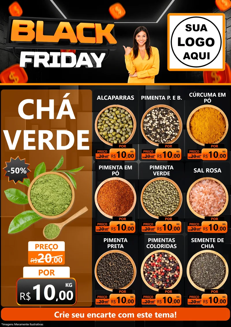 Modelo de Encarte para Encarte A4 Vertical com o tema Black Friday para Produtos Naturais