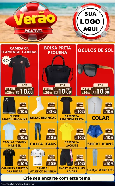 Modelo de Encarte para Encarte Grande com o tema Verão Imbatível para Roupas e acessórios