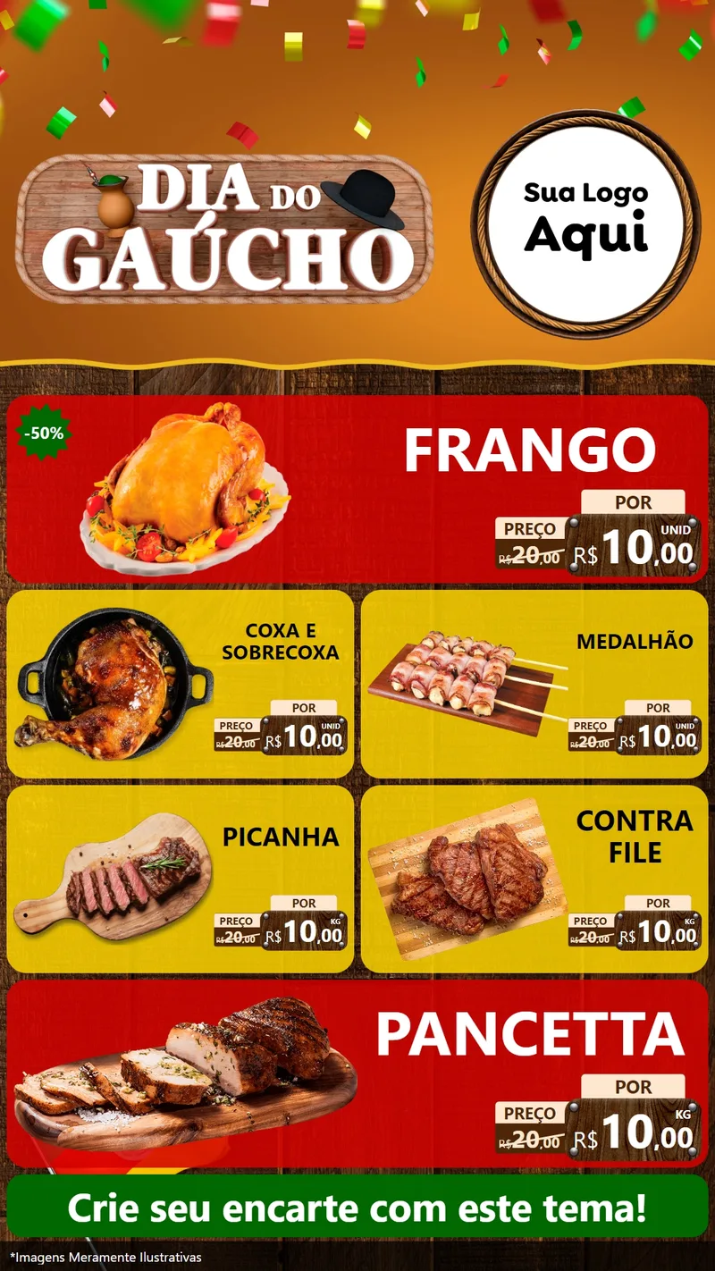 Modelo de TV para TV Vertical com o tema Dia do Gaúcho para Assados