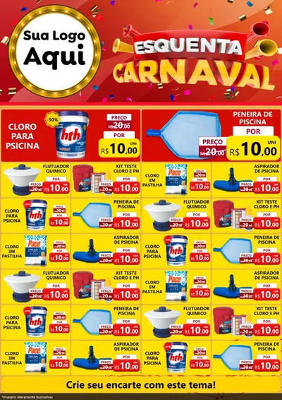 Modelo de Encarte para Encarte A4 Vertical com o tema Esquenta Carnaval para Produtos para Piscina