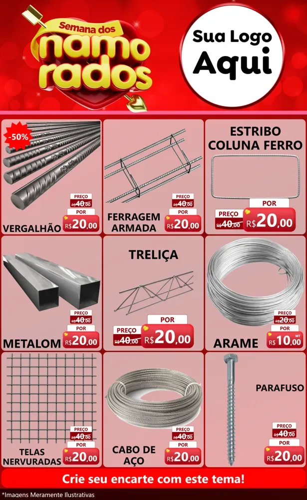 Modelo de Encarte para Encarte Grande com o tema Semana dos namorados para Ferragens