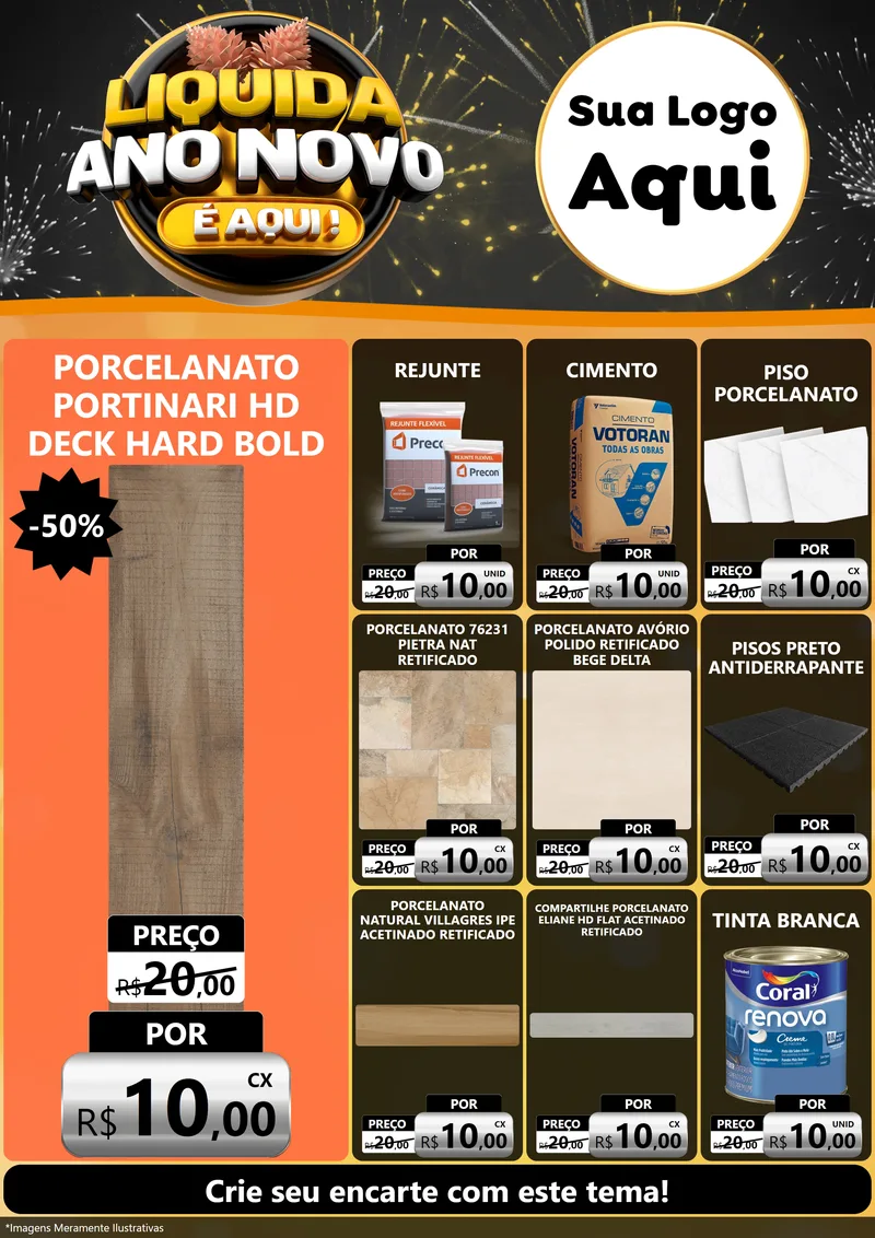 Modelo de Encarte para Encarte A4 Vertical com o tema Liquida Ano Novo É Aqui! para Pisos e revestimentos