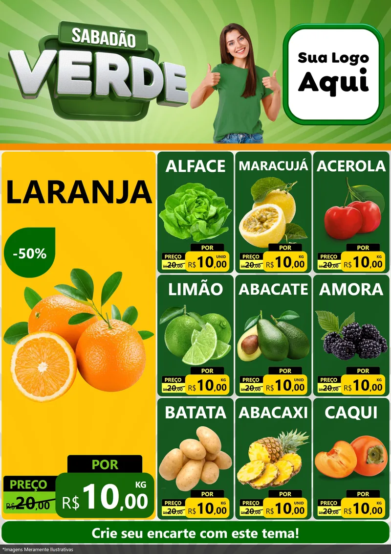 Modelo de Encarte para Encarte A4 Vertical com o tema Sabadão Verde para Hortifrúti