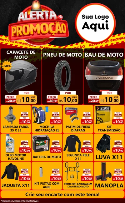 Modelo de Encarte para Encarte Grande com o tema Alerta de Promoção para Moto peças