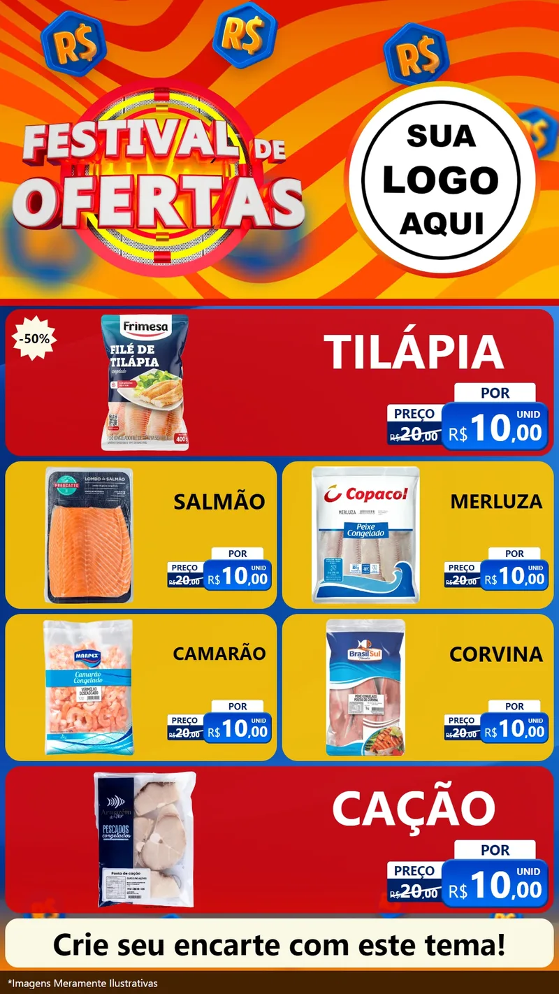 Modelo de TV para TV Vertical com o tema Festival de Ofertas para Peixaria