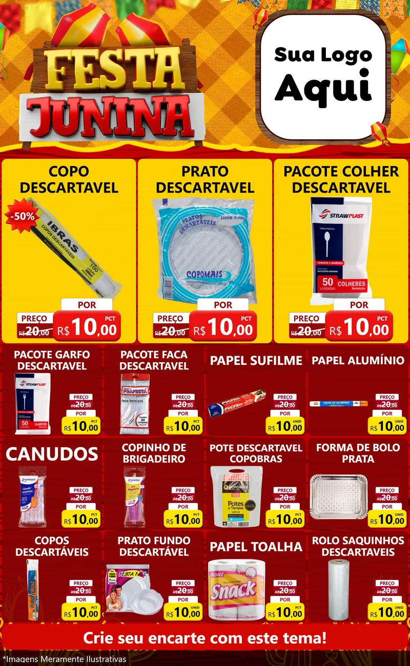 Modelo de Encarte para Encarte Grande com o tema Festa Junina para Embalagens