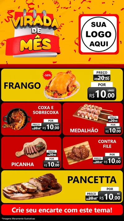 Modelo de TV para TV Vertical com o tema Virada de Mês para Assados