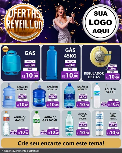 Modelo de Rede Social para Feed Instagram com o tema Ofertas de Réveillon para Água e gás