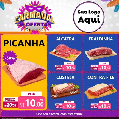 Modelo de Rede Social para Feed Facebook com o tema Carnaval de Ofertas para Açougue