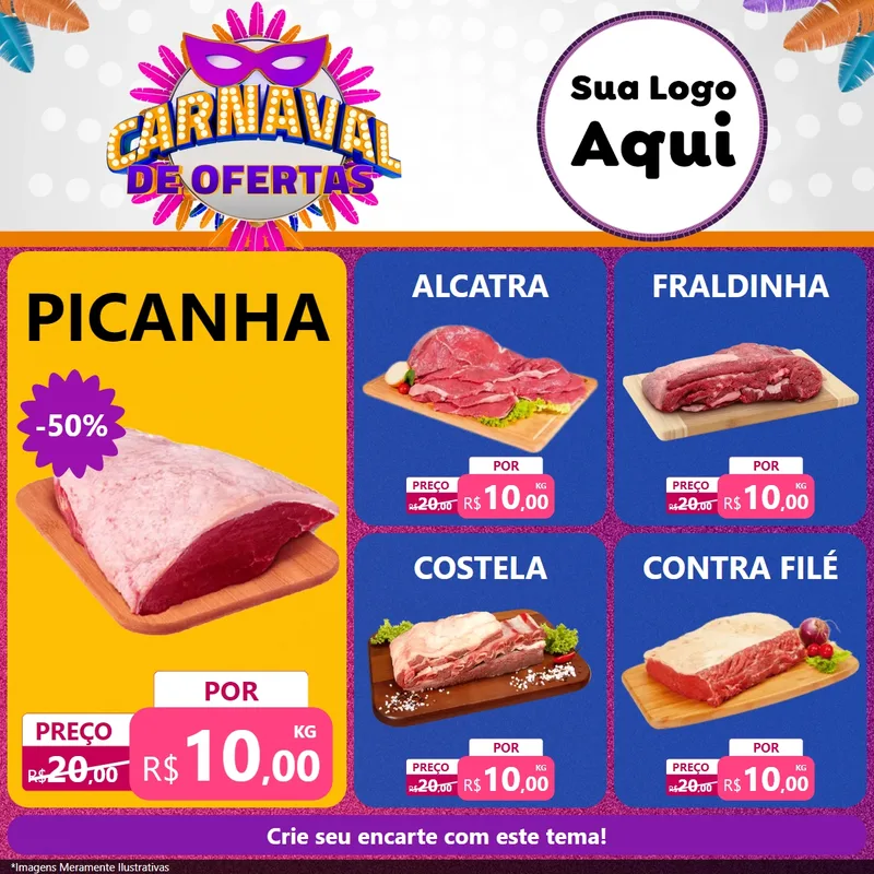 Modelo de Rede Social para Feed Facebook com o tema Carnaval de Ofertas para Açougue