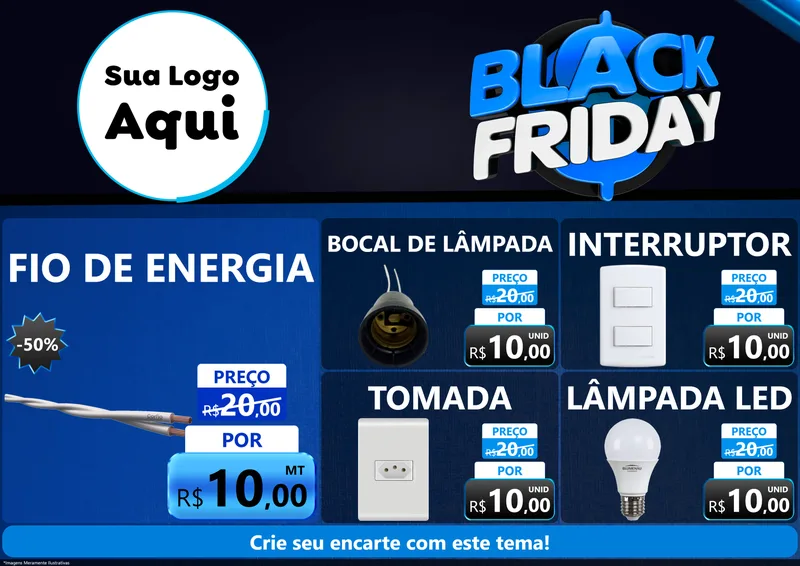 Modelo de Encarte para Encarte A4 Horizontal com o tema Black Friday para Materiais Elétricos