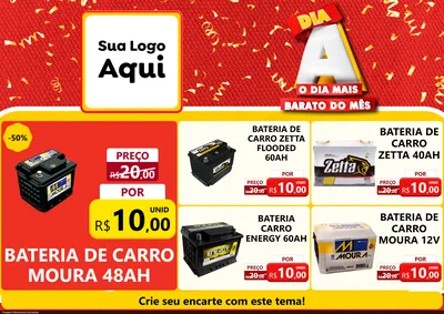 Modelo de Encarte para Encarte A4 Horizontal com o tema Dia A o Dia Mais Barato do Mês para Baterias Elétricas