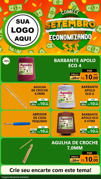 Modelo de TV para TV Vertical com o tema Comece Setembro Economizando para Armarinho e Aviamentos