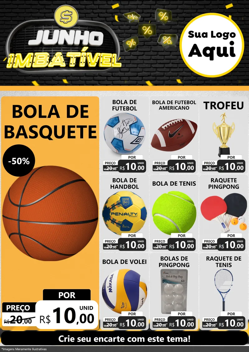 Modelo de Encarte para Encarte A4 Vertical com o tema Junho Imbatível para Artigos Esportivos