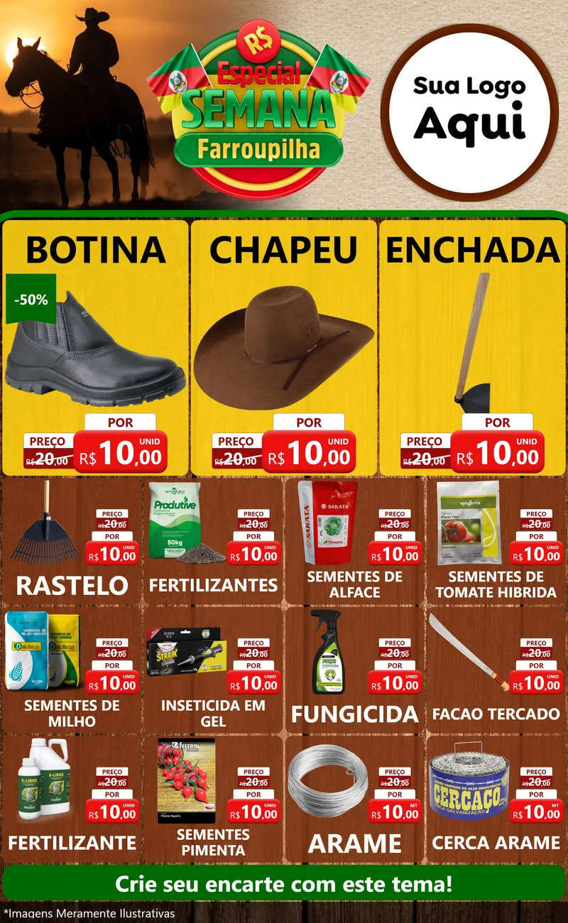 Modelo de Encarte para Encarte Grande com o tema Especial Semana Farroupilha para Agropecuária