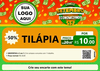 Modelo de Cartaz para Cartaz A4 Horizontal com o tema Comece Setembro Economizando para Peixaria