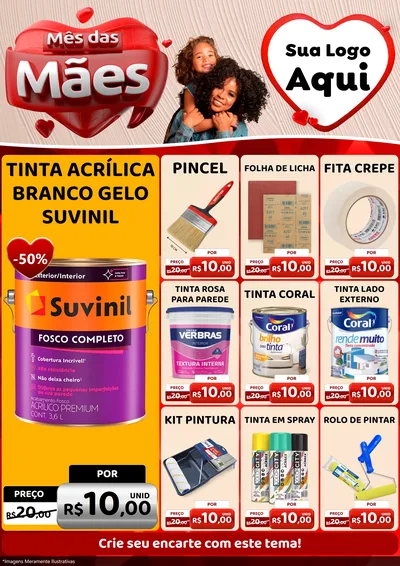 Modelo de Encarte para Encarte A4 Vertical com o tema Mês das Mães para Tintas e Ferramentas