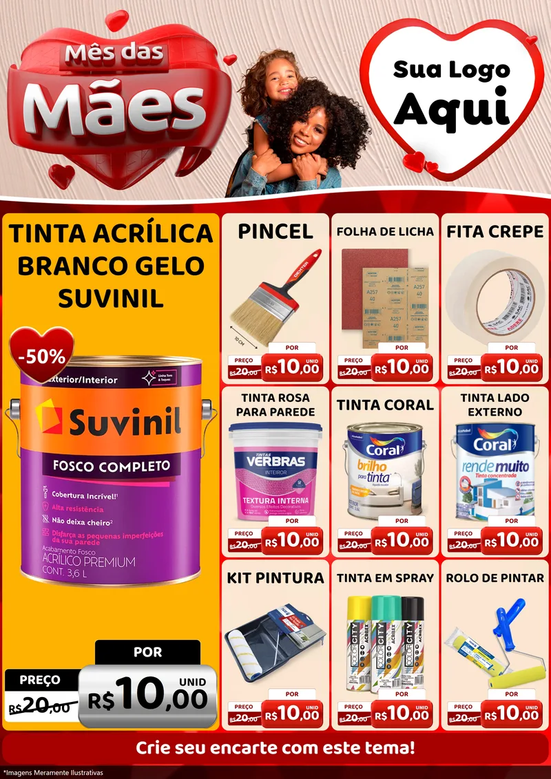 Modelo de Encarte para Encarte A4 Vertical com o tema Mês das Mães para Tintas e Ferramentas